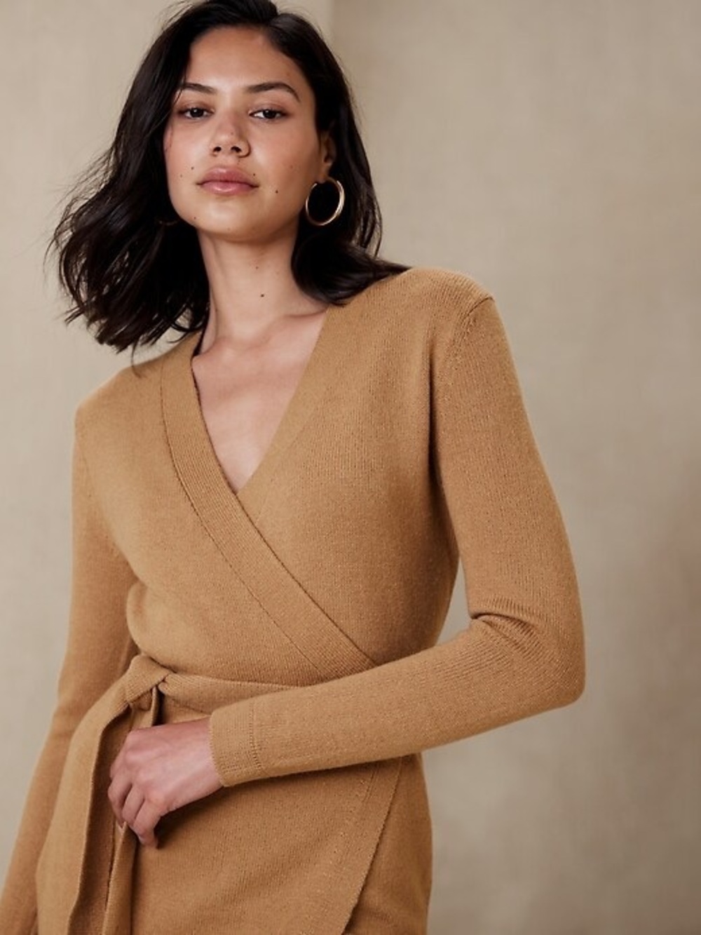 Banana Republic Factory Camel Wrap Midi Dress
